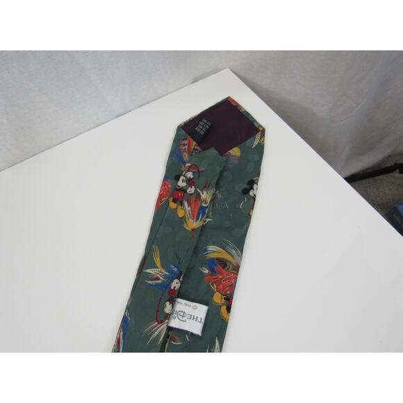 The Disney Store 100 Silk Mickey Mouse Tie Fly Fishing Graphic on Green Teal - Picture 5 of 7